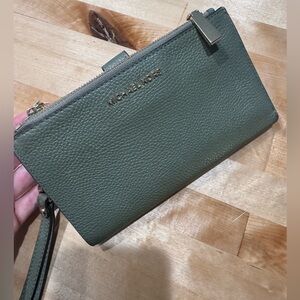 Michael Kors Green Pebbled Leather Wristlet Clutch